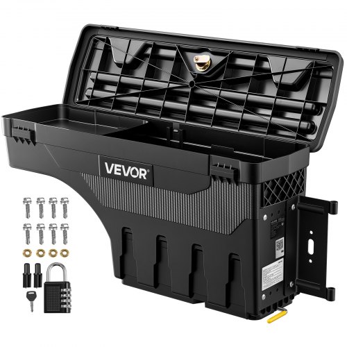 VEVOR Truck Bed Storage Box, 6.6 Gal/25 L Waterproof ABS Wheel Well Tool Box with Anti-Theft Combination Lock, Compatible with 1997-2014 Ford F-150, Passenger Side Right (Drilling Required)