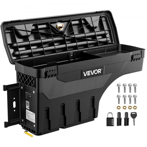 VEVOR Truck Bed Storage Box, 6.6 Gal/25 L Waterproof ABS Wheel Well Tool Box with Anti-Theft Combination Lock, Compatible with 2002-2018 Dodge Ram 1500 2500 3500, Driver Side Left (Drilling Required)
