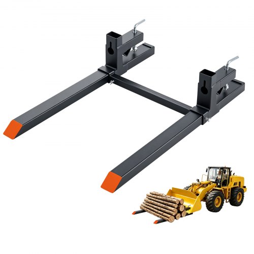 Vevor Pallet Forks 2000 lbs Clamp-On Pallet Forks, 43 in Length Orange Tips, for Tractor Attachments, Skid Steer & Loader Bucket, Adjustable Stabilizer Bar, Heavy-Duty Reinforced Tractor Bucket Fork