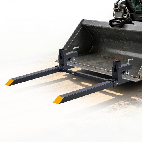 Vevor Pallet Forks 2000 lbs Clamp-On Pallet Forks, 43 in Length Yellow Tips, for Tractor Attachments, Skid Steer & Loader Bucket, Adjustable Stabilizer Bar, Heavy-Duty Reinforced Tractor Bucket Fork