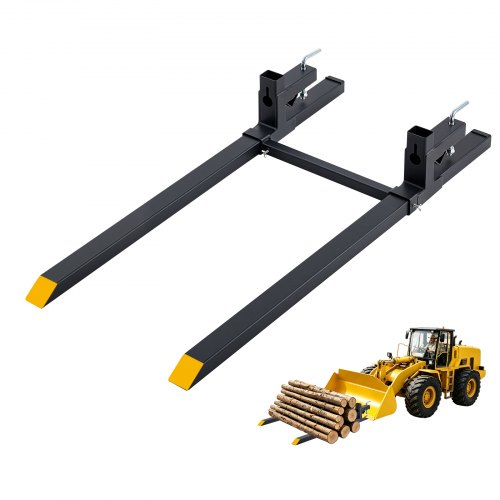 Vevor Pallet Forks 2000 lbs Clamp-On Pallet Forks, 60 in Length Yellow Tips, for Tractor Attachments, Skid Steer & Loader Bucket, Adjustable Stabilizer Bar, Heavy-Duty Reinforced Tractor Bucket Fork