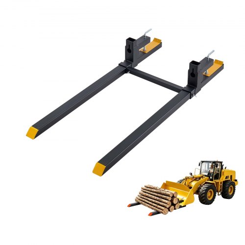 Vevor Pallet Forks 2000 lbs Clamp-On Pallet Forks, 60 in Length Yellow Tips, Suitable for Tractor Attachments, Skid Steer and Loader Bucket, Adjustable Stabilizer Bar, Heavy-Duty Tractor Bucket Fork