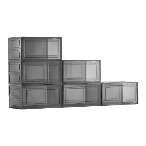 

Shoe Storage Boxes 6 Pack Stackable Shoe Boxes US Size 13 Transparent Black