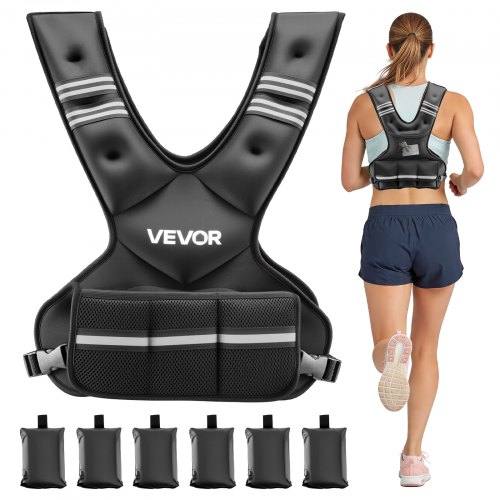 VEVOR Adjustable Weighted Vest, 11-20lb Weight Vest with 6 Ironsand Weights and  Reflective Stripe, Body Weight Vest Exercise Set for Men Women, Workout Equipment for Strength Training Running Jogging