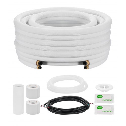 

VEVOR 25ft Mini Split Line Set, 3/8” & 5/8” OD AC Copper Tubing Pipe, 3/8 White PE Thickened Insulated Coil with Flared Nuts, Rich Fittings, for Mini Split Air Conditioner HVAC or Heat Pump System