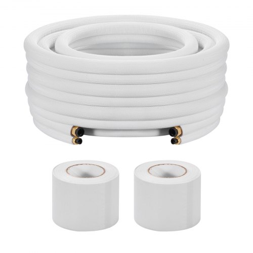 

VEVOR 100ft Mini Split Line Set, 3/8” & 5/8” OD AC Copper Tubing Pipe, 3/8 White PE Thickened Insulated Coil with Flared Nuts, Strapping Tapes, for Mini Split Air Conditioner HVAC or Heat Pump System