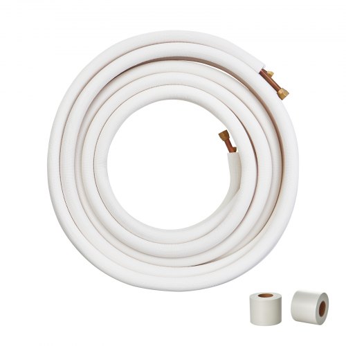 

VEVOR 15240mm Mini Split Line Set, 9.5 & 15.9mm O.D Copper Pipes Tubing and Triple-Layer Insulation, for Mini Split Air Conditioning Refrigerant or Heating Pump Equipment & HVAC with Wrapping Strips.