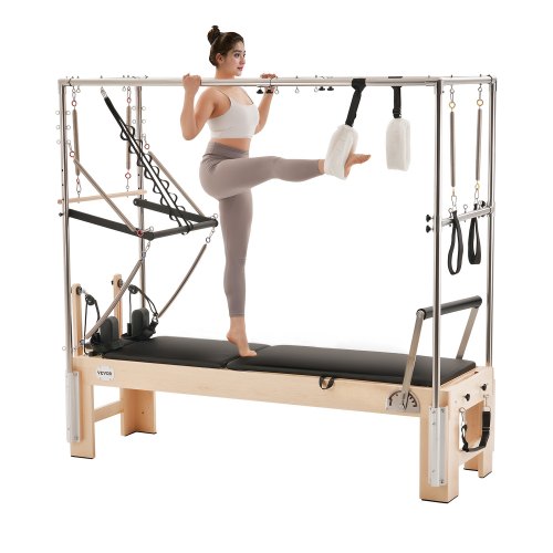 VEVOR Pilates Reformer, Wooden Pilates Machine for Home Gym Studio, Strength Training Workout Equipment with Dual Resistance, Reformer Box, Jump Board, for Advanced Users and Beginners, Up to 400 LBS