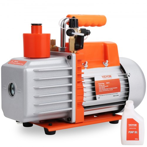 

VEVOR 1/3 HP 2 Stage Rotary Vane Vacuum Pump, 5 CFM, 120V Air Conditioning Vacuum Pump, 1/4" SAE Male 3/8" SAE Male 1/2" ACME Male Inlet, for HVAC Repair, Refrigeration Maintenance, Resin Degassing