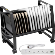 VEVOR Open Charging Cart, 16 Device, Charging Cabinet for Charge and Transport Laptop Computers, Chromebook, iPad, Tablets, Storage Cart with Power Strip, 6 USB Ports, Lockable Casters