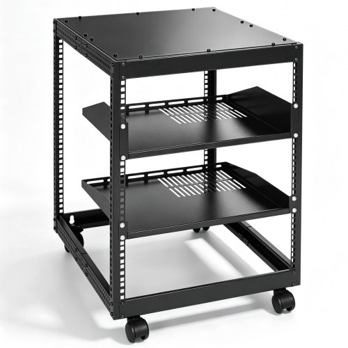 VEVOR 12U Open Frame Server Rack, 23-40 in Adjustable Depth, Free Standing or Wall Mount Network Server Rack, 4 Post AV Rack with Casters, Holds All Y