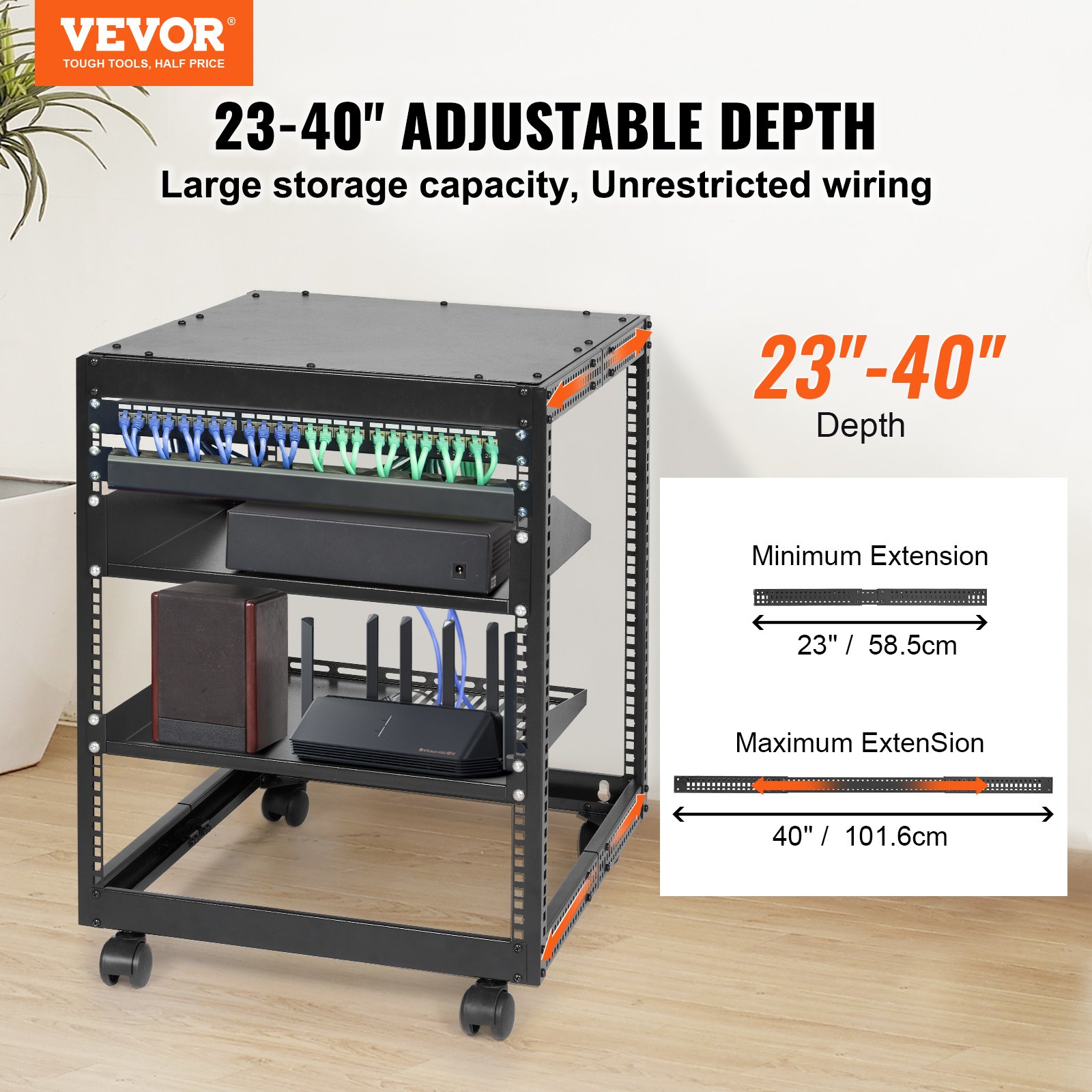 12U avatud raamiga serveririiul, 101,6 cm