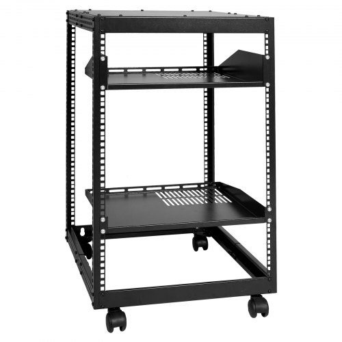 

VEVOR 15U Open Frame Server Rack, 15''-40'' Adjustable Depth, Free Standing or Wall Mount Network Server Rack, 4 Post AV Rack with Casters, Holds All Your Networking IT Equipment AV Gear Router Modem