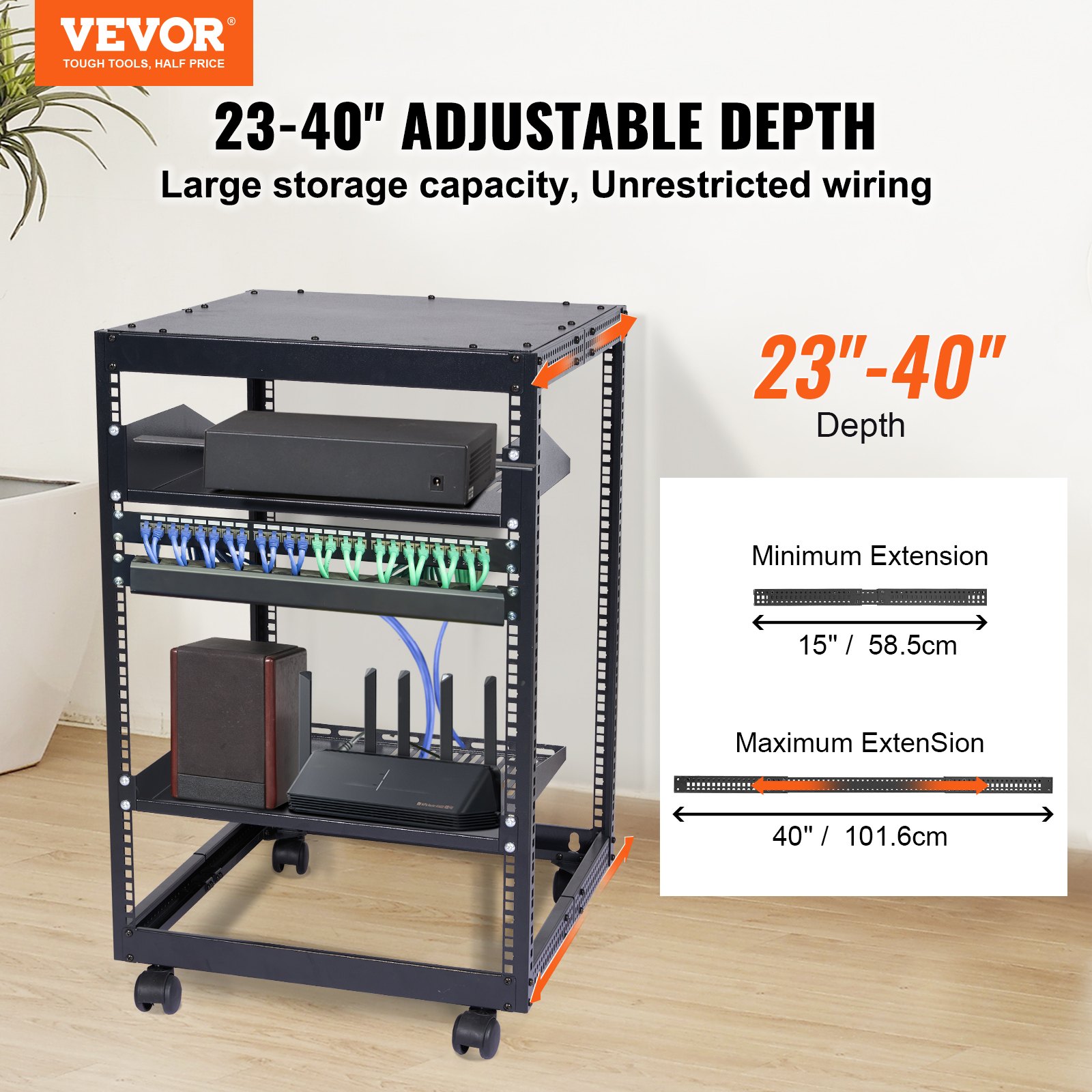 15U avatud raamiga serveririiul, 101,6 cm