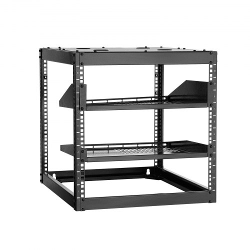 VEVOR 10U Open Frame Network Rack, 23 in Depth, Wall Mounted or Floor Standing Server Rack, Heavy Duty 4 Post, with Vented Shelves & Mounting Hardware