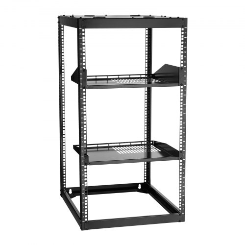 VEVOR 20U Open Frame Network Rack, 23 in Depth, Wall Mounted or Floor Standing Server Rack, Heavy Duty 4 Post, with Vented Shelves & Mounting Hardware