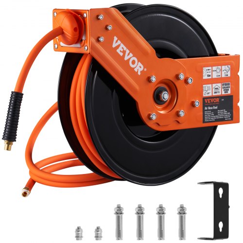 VEVOR Retractable Air Hose Reel, 3/8 IN x 50 FT Hybrid Air Hose Max 300PSI, Air  Compressor Hose Reel with 5 ft Lead in, Ceiling / Wall Mount Heavy Duty  Double Arm