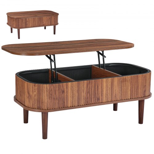 VEVOR 39.4 in Lift Top Coffee Table Fluted Oval Table Hidden Compartment Walnut