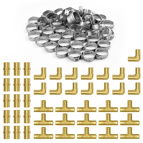 

VEVOR Pipe Fittings 3/4" 45PCS (Straight,Elbows,Tees) Brass Push-Fit for Air