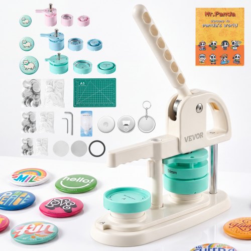 VEVOR Button Maker Machine, 1"/1.25"/2.25"(25/32/58 mm), Quick-Change Plastic Pin Maker with 500pcs Button Parts, 15 pcs Fridge decoration, Bottle Openers, and Keychains, for DIY Badges, Pins