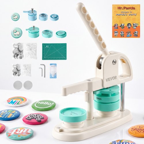 VEVOR Button Maker Machine, 1.25"/2.25"(32/58 mm), Quick-Change Plastic Pin Maker with 200pcs Button Parts, Circle Cutter and Magic Book, Reinforced Handle, for DIY Badges, Pins, Key Chains