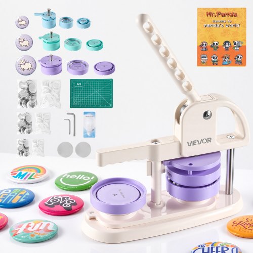 Vevor Button Maker Machine, 1.25"/2.25"/3"(32/58/75 mm), Quick-Change Plastic Pin Maker with 300pcs Button Parts, Circle Cutter and Magic Book, Reinforced Handle, for DIY Badges, Pins, Key Chains