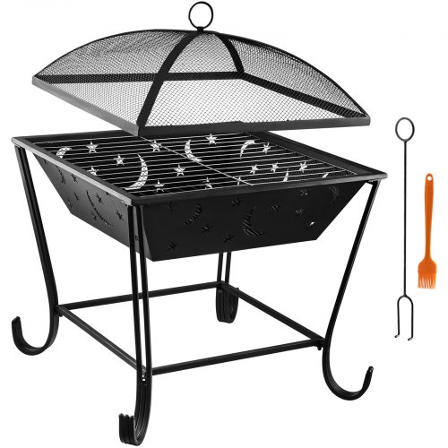 

VEVOR BBQ Grill Fire Bowl, 24"x24" Wood Burning Pit, Solid Steel Wood Fire Pits, Wood Fire Pits Outdoor w/ Spark Screen Cover, Fire Pits for Outside w/ Stainless Steel Baking Net for Baking & Warming