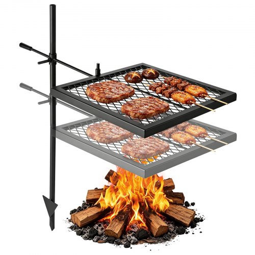 Vevor Heavy Duty Swivel Campfire Grill, 16" Portable Camping Grill Grate, Sturdy Steel BBQ Mesh, 360° Height Adjustable Over Fire Pit Equipment With C-image