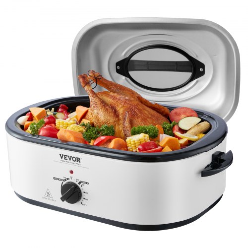 

VEVOR Electric Roaster Oven, 22 QT Turkey Roaster Oven with Self-Basting Lid, 1450W Roaster Oven with Defrost & Warm Function, Adjustable Temp, Removable Pan & Rack, Fits Turkeys Up to 26LBS, White