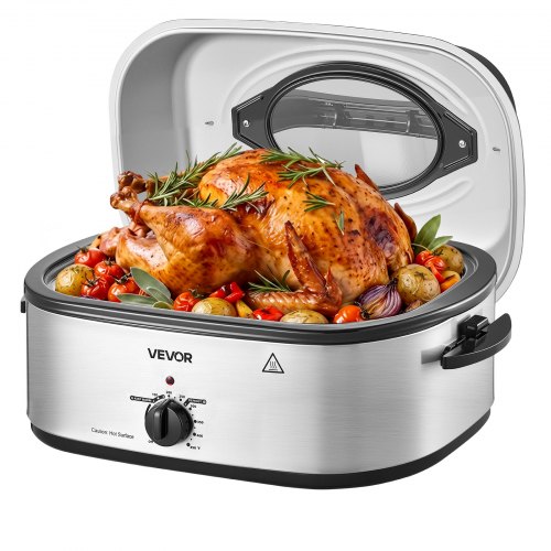 VEVOR Electric Roaster Oven, 18 Qt 1450W, Turkey Roasting Pan, Viewing Self-Basting Lid, 150-450°F Adjustable Heat, Countertop Turkey Cooker with Defrost and Warm Functions, Removable Pan and Rack