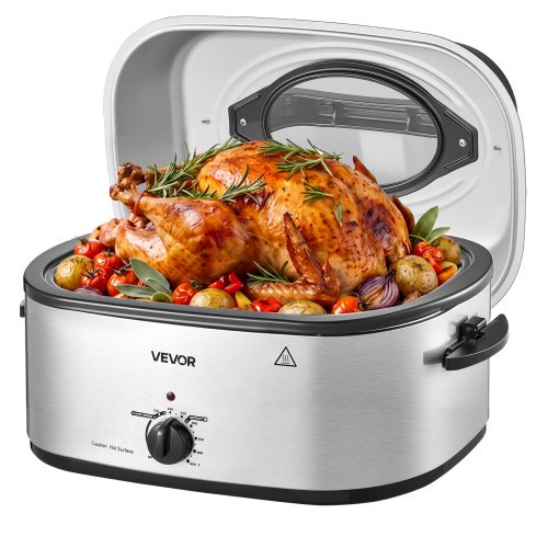 VEVOR Electric Roaster Oven, 22 Qt 1450W, Turkey Roasting Pan, Viewing Self-Basting Lid, 150-450°F Adjustable Heat, Countertop Turkey Cooker with Defrost and Warm Functions, Removable Pan and Rack