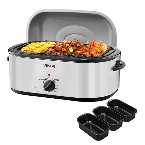 VEVOR Electric Roaster Oven 24QT Electric Roasting Pan with 3 Bin Buffet Server
