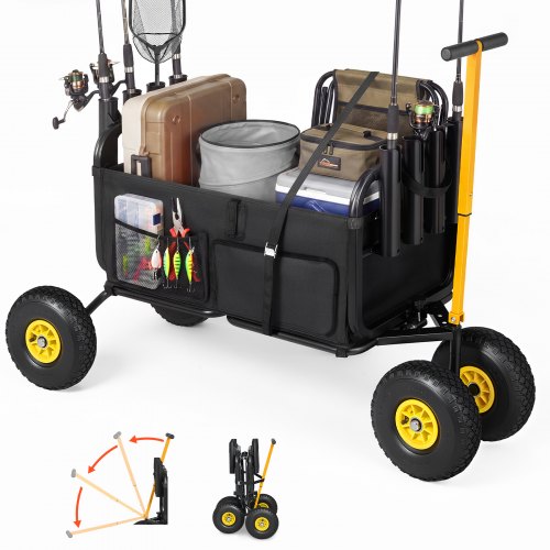 

VEVOR Beach Fishing Cart, 300 lbs Load Capacity, Foldable Fishing Cart with Heavy-Duty Carbon Steel Frame, 11-Inch All-Terrain Tires, 8 Rod Holders, Strap, Easy to Clean, for Outdoor Camping Picnic