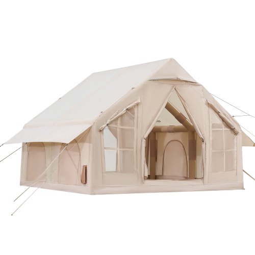 VEVOR Inflatable Tents for Camping, 4-6 Person Easy Setup Blow up Tent with Hand Pump, 300D Oxford 4 Season Glamping Tent with Stove Jack 2 Doors & 4