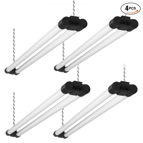 VEVOR 4 Pack LED Shop Light, 4 FT, 40W Linkable Shop Light Fixture, 4500 LM Surface & Hanging Mount Ceiling Lights 59 In Power Cords With ON/OFF Switc