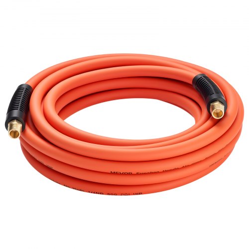 

VEVOR Air Hose, 1/4" x 25ft Hybrid Air Hose, Lightweight, Kink Resistant, Pneumatic Hoses with 1/4 inch Solid Brass Male Fittings, Three-Layer Hybrid Material, 300 PSI, All-Weather Flexibility, Orange