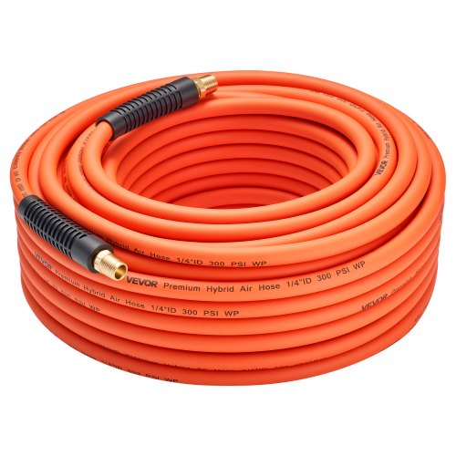 

VEVOR Air Hose, 1/4" x 100ft Hybrid Air Hose, Lightweight, Kink Resistant, Pneumatic Hoses with 1/4 inch Solid Brass Male Fitting, Three-Layer Hybrid Material, 300 PSI, All-Weather Flexibility, Orange