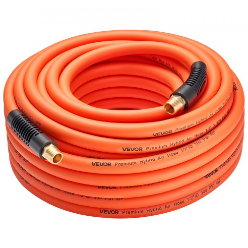 

VEVOR Air Hose, 1/2" x 100ft Hybrid Air Hose, Lightweight, Kink Resistant, Pneumatic Hoses with 1/2 inch Solid Brass Male Fitting, Three-Layer Hybrid Material, 300 PSI, All-Weather Flexibility, Orange