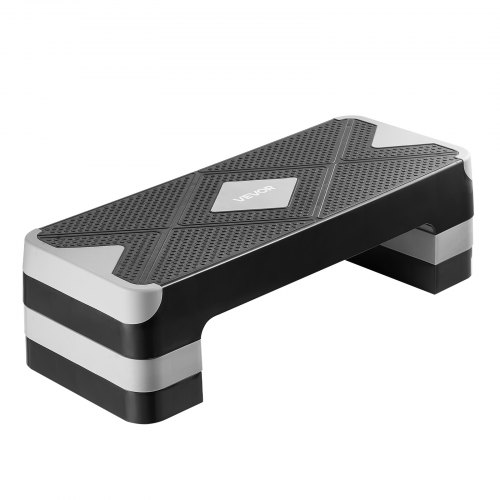 

Aerobic Exercise Step Platform Height Adjustable Workout Stepper 4 Riser Gray