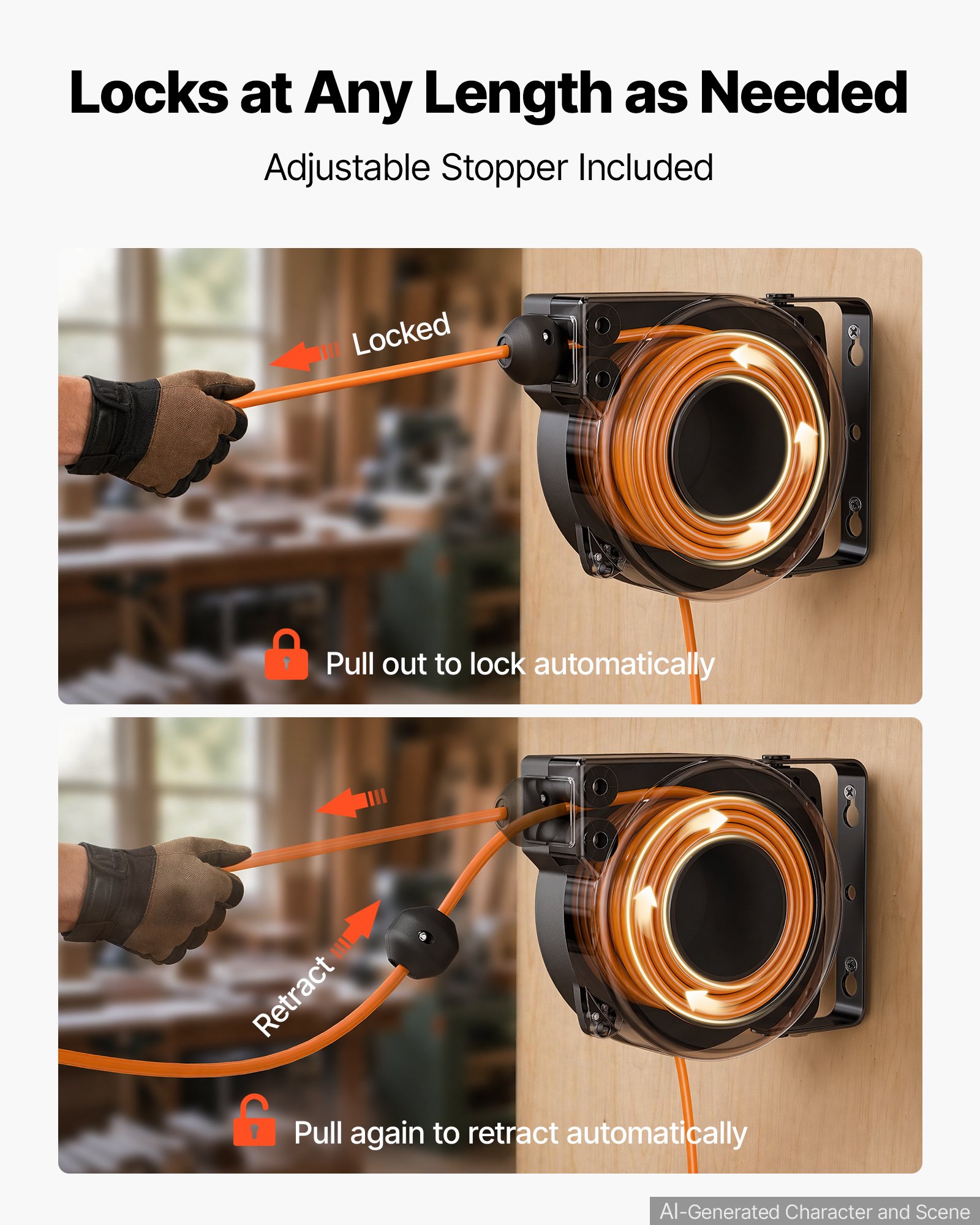 Sissetõmmatav pikendusjuhtme rull 10 M raskeveokite 16AWG / 3C oranž, 16 AWG