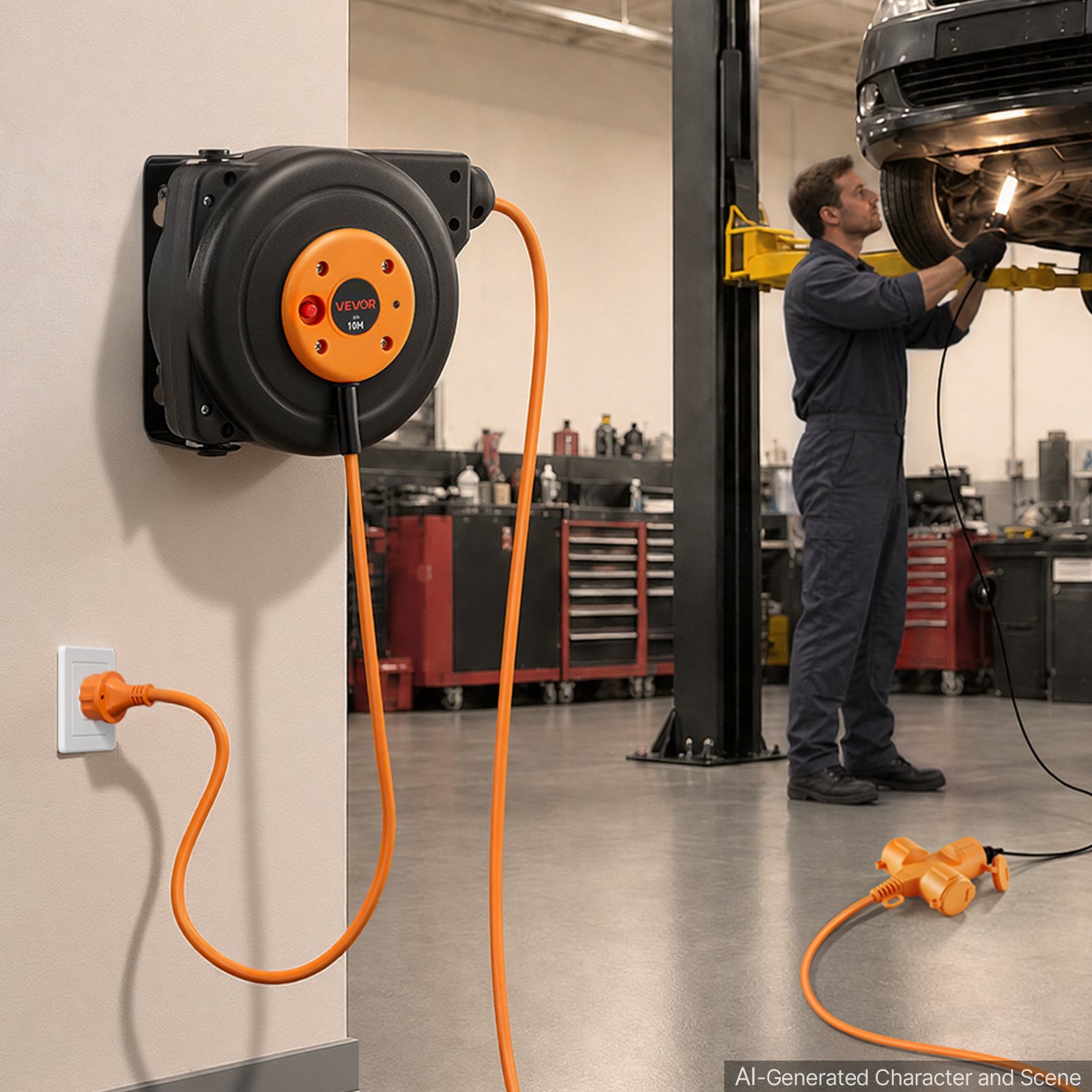 Sissetõmmatav pikendusjuhtme rull 10 M raskeveokite 16AWG / 3C oranž, 16 AWG