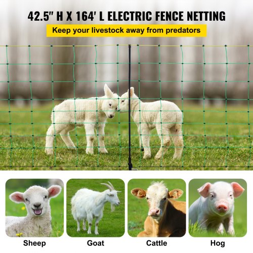 VEVOR Electric Netting Fence Kit Sheep Fencing 42.5"H x 164'L with Posts Spikes 