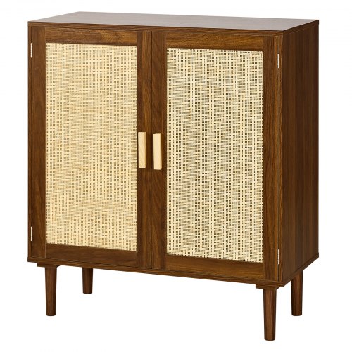 

VEVOR Rattan Cabinet, Rattan Storage Cabinet with 2 Magnetic Doors and Adjustable Shelves, Accent Sideboard Buffet with Wooden Legs & Power Cord Hole for Hallway, Entryway, Living Room, Kitchen, Khaki