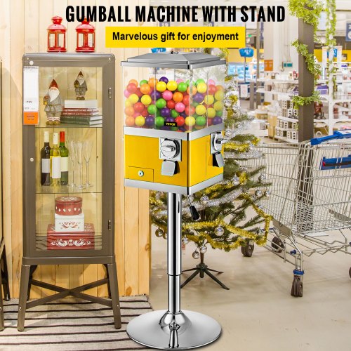 VEVOR Gumball Machine Vintage Candy Dispenser with Iron Stand 41-50" Tall Yellow 