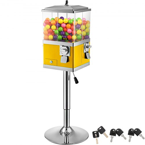 BLACK Double Barrel Bulk Candy Vending Machine with Wood Stand 