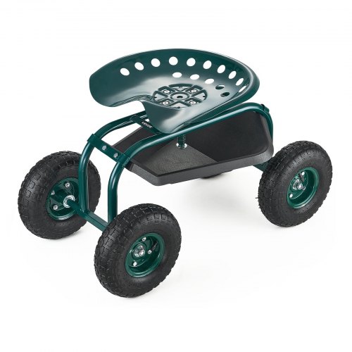 

Outdoor Rolling Garden Cart with Swivel Seat All-Terrain Wheels Tool Tray 300lbs