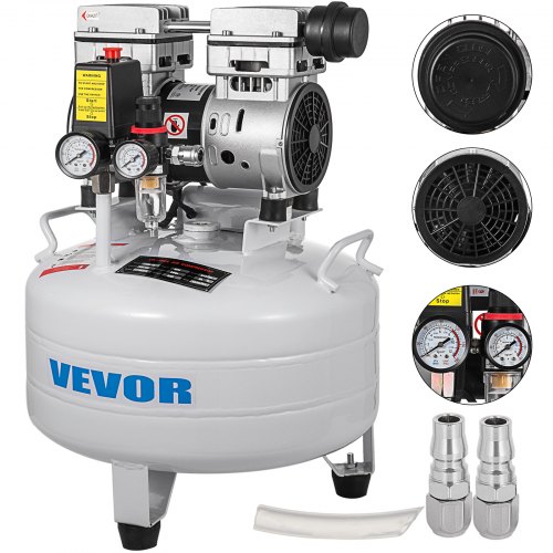 VEVOR Vertical Air Compressor 6.6 Gallon Ultra Quiet Oil-Free Air Compressor 30L Tank Silent Air Compressor 850W Oil Free Compressor Low Noise