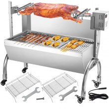 VEVOR 88 LBS Rotisserie Grill Roaster with Wind Deflector, 45W BBQ Small Pig Lamb Rotisserie Roaster, 37 Inch Stainless Steel Charcoal Spit Rotisserie Roaster Grill for Camping and Outdoor Barbecue