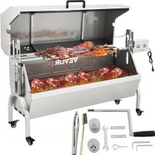 VEVOR Lamb Rotisserie, 132lbs Capacity, Stainless Steel Pig Lamb Spit Grill Roaster, with 40W Motor & Adjustable Height Lockable Casters & Baffle Cover for Outdoor Camping Party Campfire Barbecue