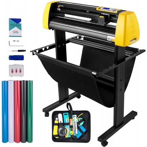 VEVOR Vinyl Cutter Machine, 34 in / 870 mm Max Paper Feed Cutting Plotter, Automatic Camera Contour Cutting LCD Screen Printer w/Stand Adjustable Force and Speed for Sign Making Plotter Cutter